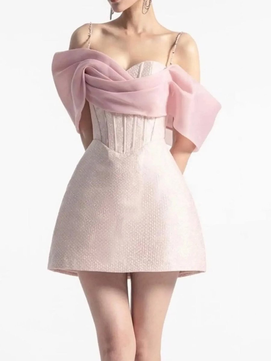Tanith | Pink - A Line Off The Shoulder Corset Short Homecoming Dresses