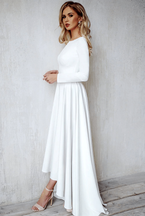 Long Sleeves Mermaid Satin Open Back Wedding Dresses