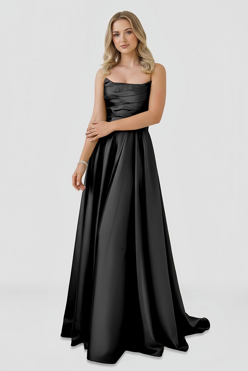Tanzie | Strapless Sage Green Satin A - line Long Prom Dress With Slit - KissProm