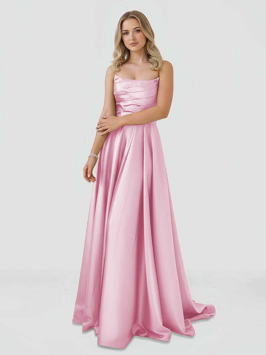 Tanzie | Strapless Sage Green Satin A - line Long Prom Dress With Slit - KissProm