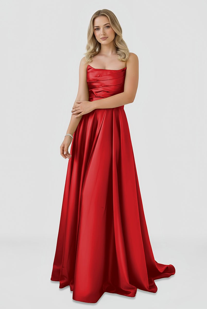 Tanzie | Strapless Sage Green Satin A - line Long Prom Dress With Slit - KissProm