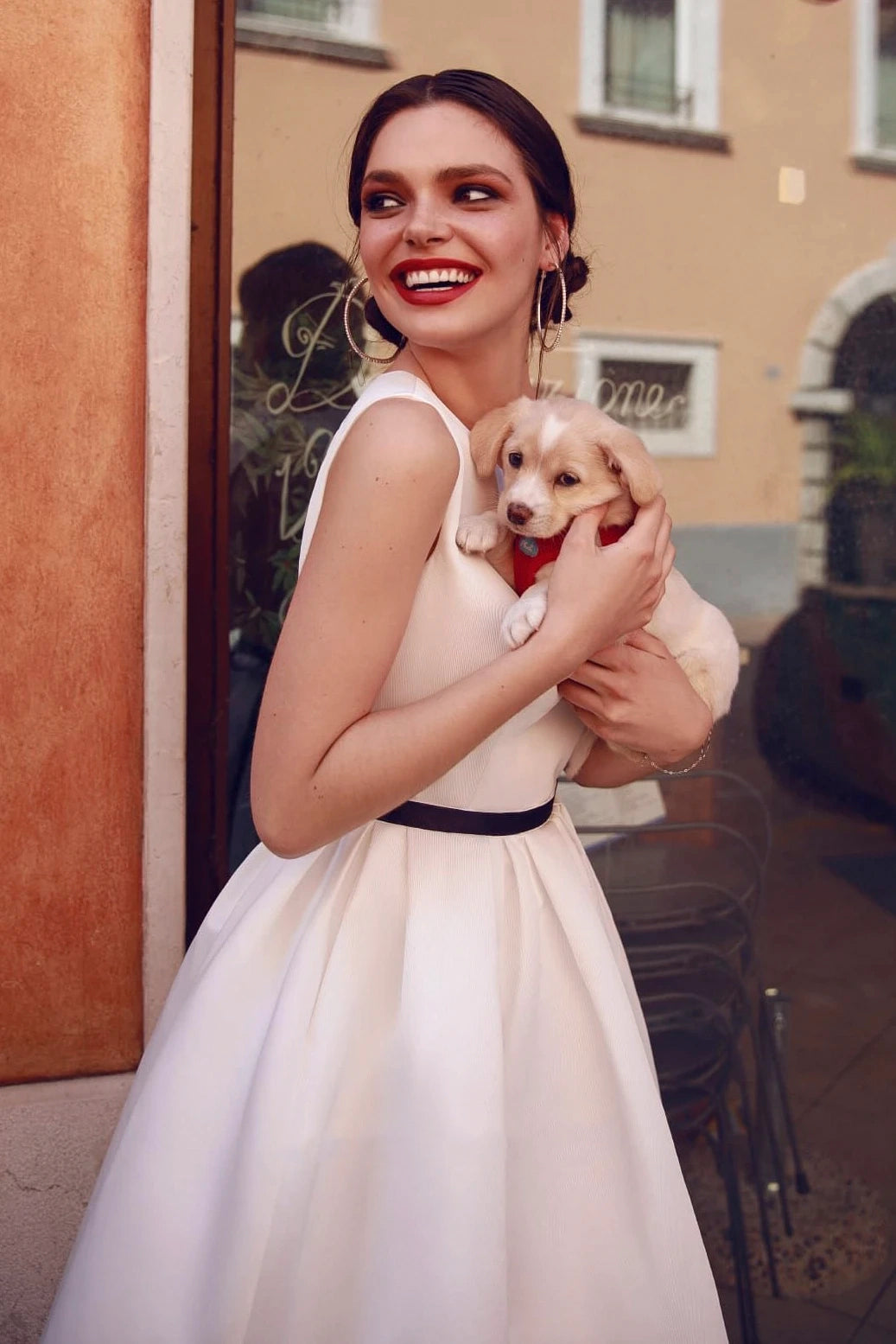 Tea-length Sleeveless Vintage Satin Wedding Dress With Keyhole Back And Ruching Details