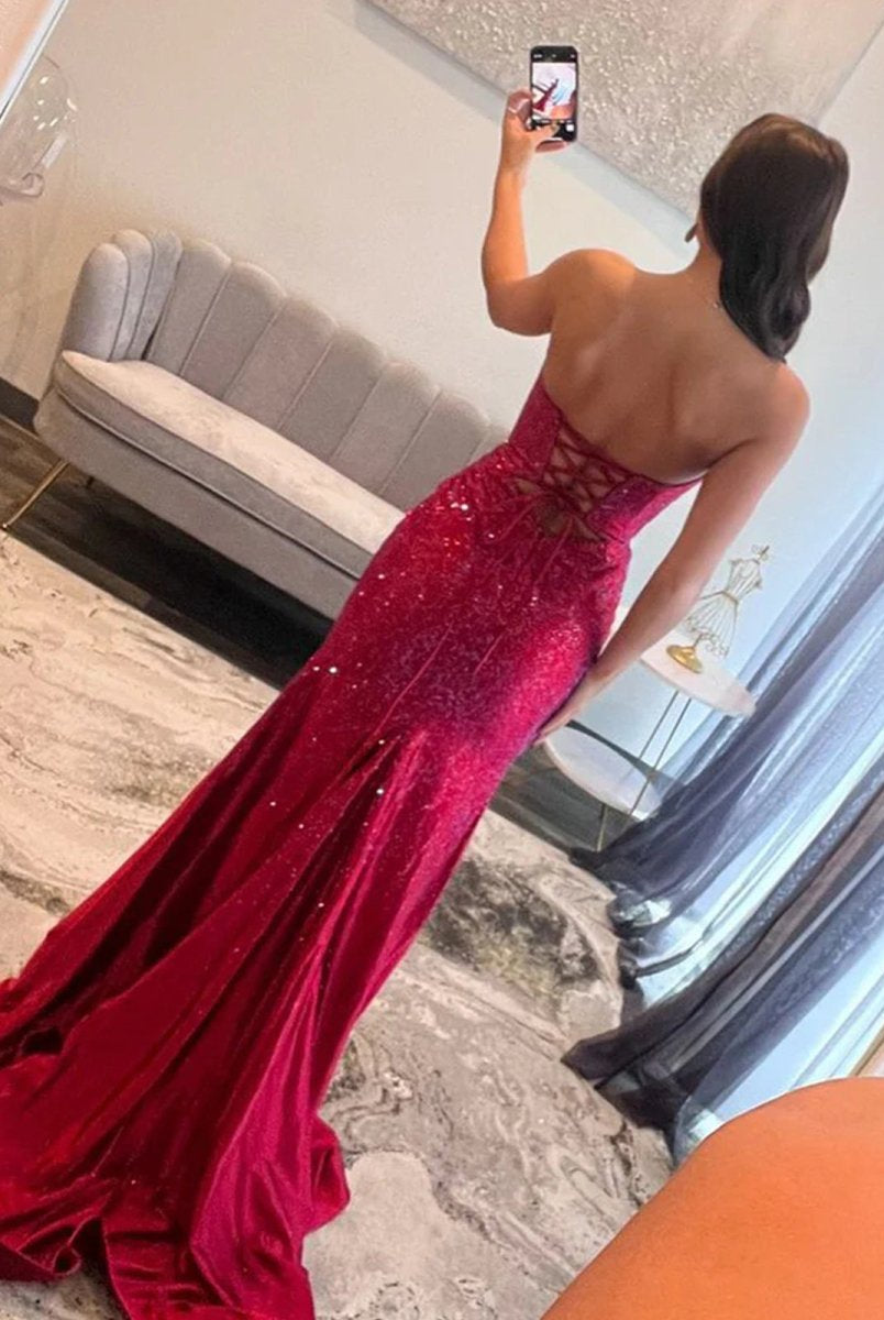 Telah | Glitter Mermaid Yellow Sweetheart Cut-out Long Prom Dress with Beading