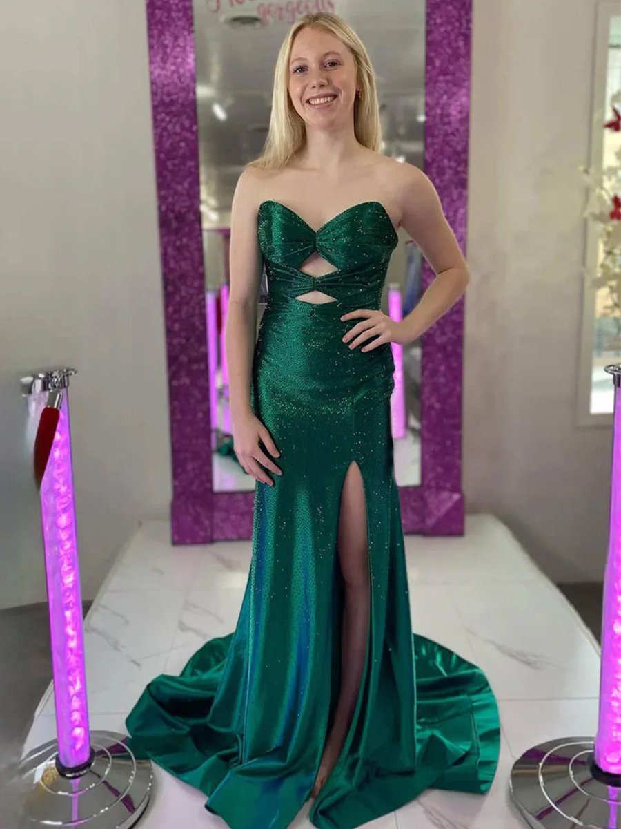 Telah | Glitter Mermaid Yellow Sweetheart Cut-out Long Prom Dress with Beading