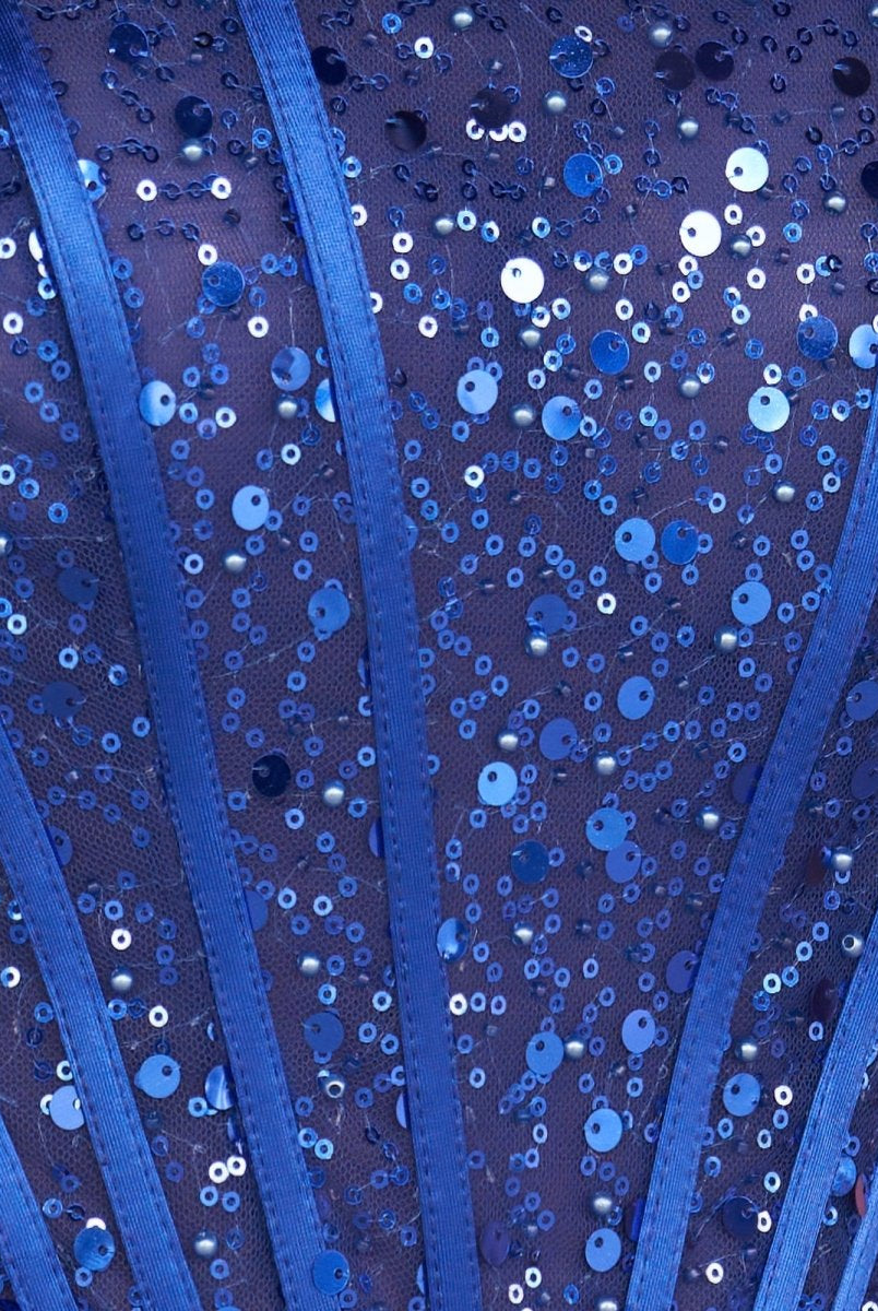 Theodora |Sparkly Off the Shoulder Sequins Royal Blue Corset Homecoming Dress
