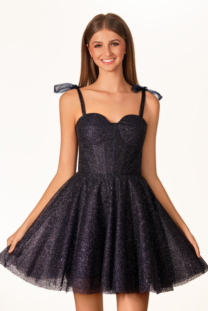 Jessalyn | Tie Shoulder White Spraying A-Line Short Party Dress