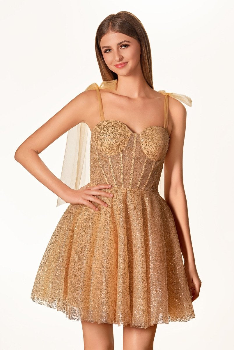 Jessalyn | Tie Shoulder White Spraying A-Line Short Party Dress