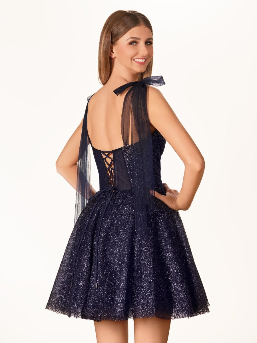 Jessalyn | A-Line Tie Shoulder Ivory Spraying Short Party Dress