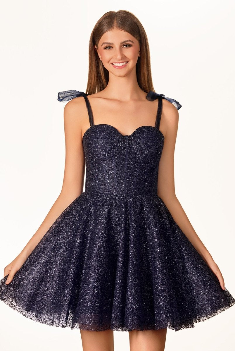 Jessalyn | A-Line Tie Shoulder Ivory Spraying Short Party Dress