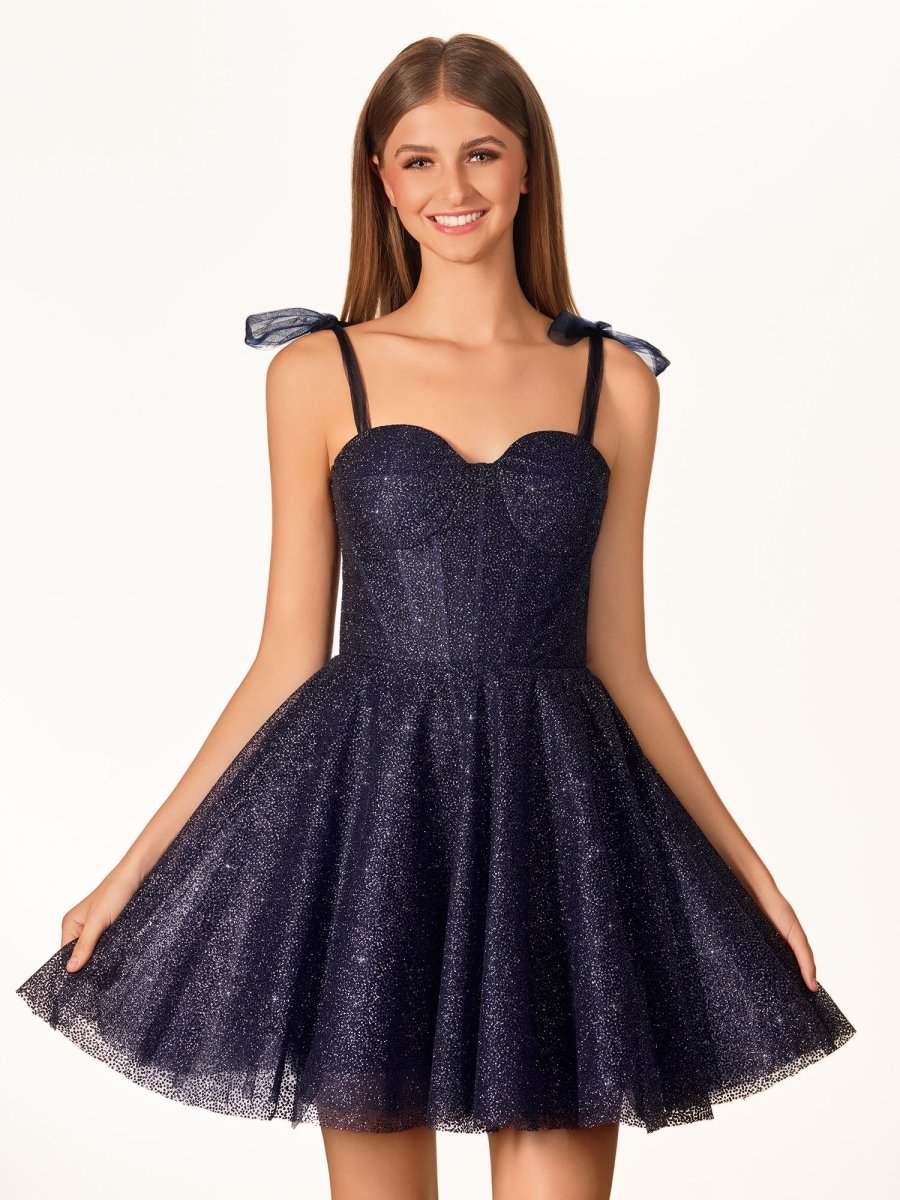 Jessalyn | A-Line Tie Shoulder Ivory Spraying Short Party Dress