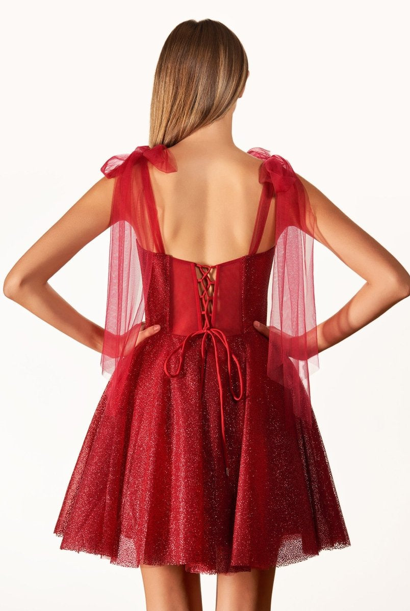 Jessalyn | A-Line Tie Shoulder Ivory Spraying Short Party Dress