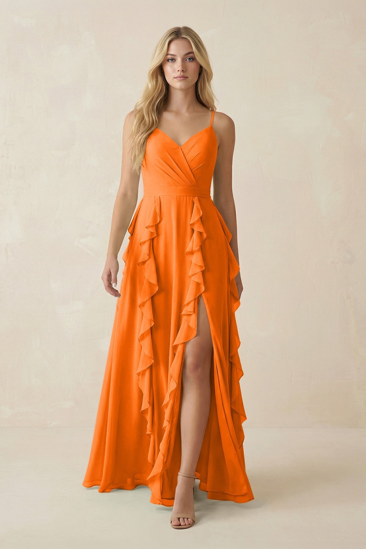 ruffle bridesmaid dress KissProm Tiered A-Line Chiffon in Cinnamon, Cinnamon / 22 Luna asymmetric cutout pleated Knobs:Matte Brass Maxi Dress for Women Product Details Chiffon A