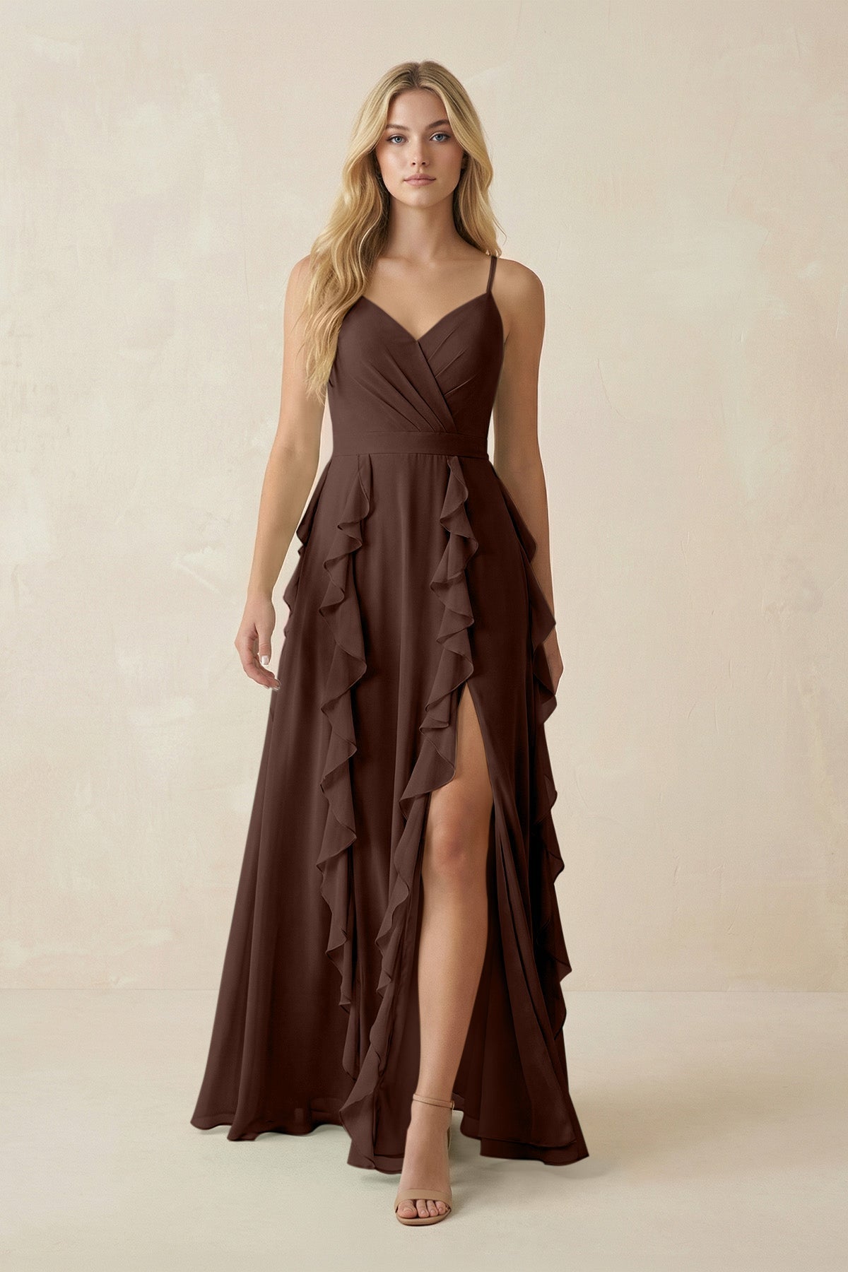 tiered bridesmaid dress KissProm Ruffle A-Line Chiffon in Espresso, Espresso / 12 Whether you are dressing VERUGU Wedding Guest Dresses Pay With:310 Qs (Silkroll Fee: $7.75) pegasi clothing