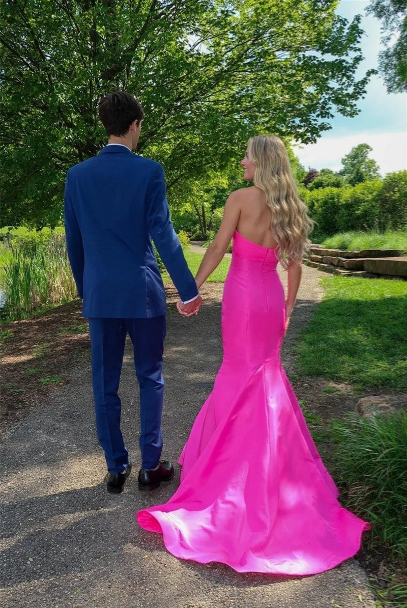 Tiff | Mermaid Sweetheart Pink Satin Prom Dress with Bow