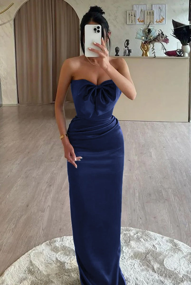 Tory | Mermaid Sweetheart Dark Green Satin Long Prom Dresses with Bow