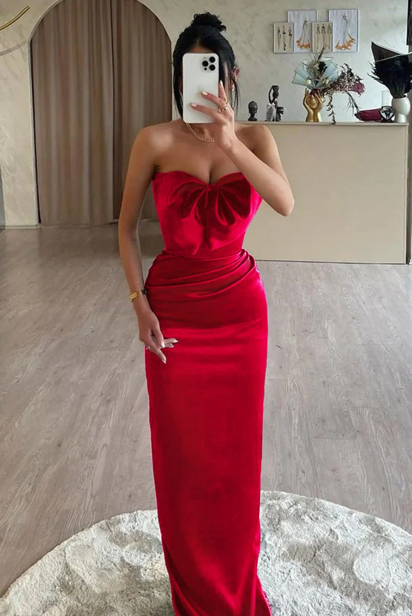 Tory | Mermaid Sweetheart Dark Green Satin Long Prom Dresses with Bow