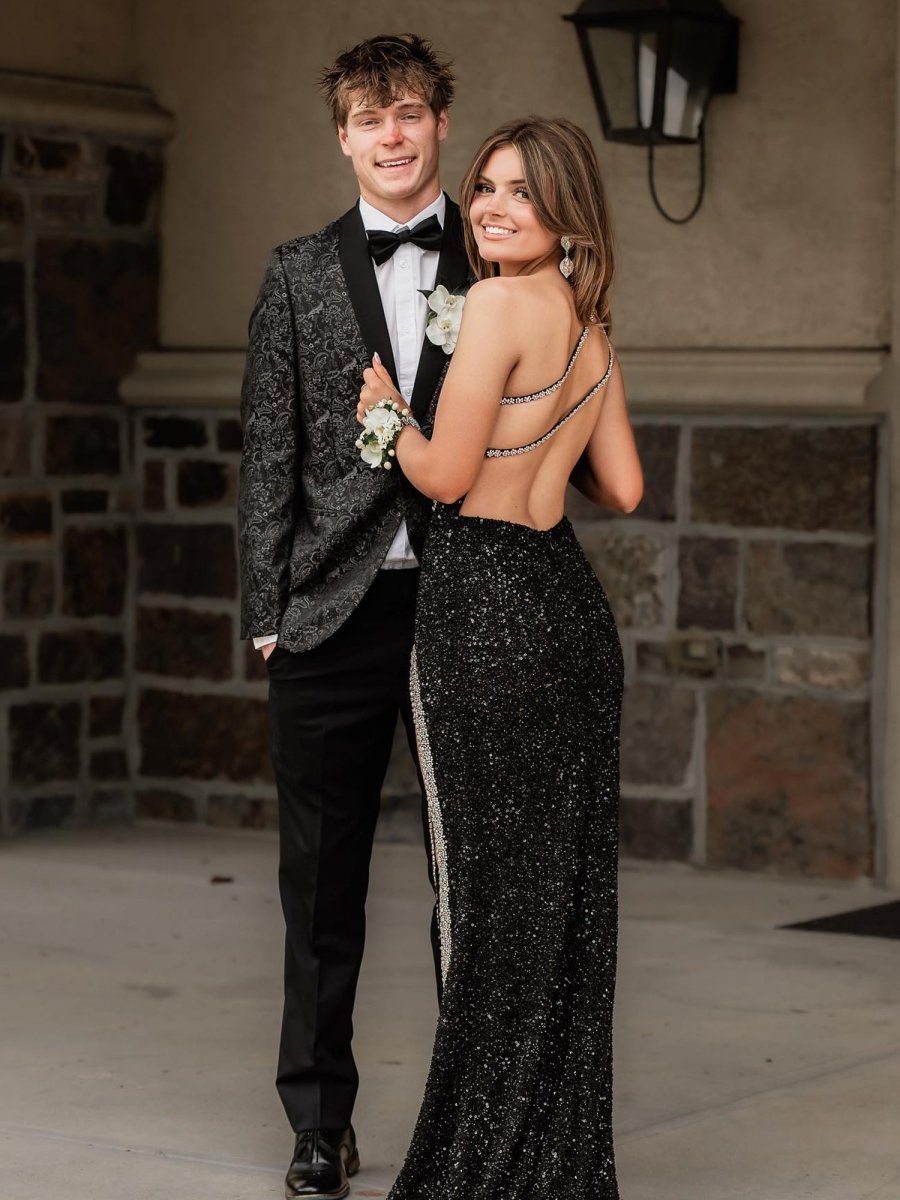 KissProm-Tove Black One Shoulder Sequins Mermaid Prom Dresses with Slit