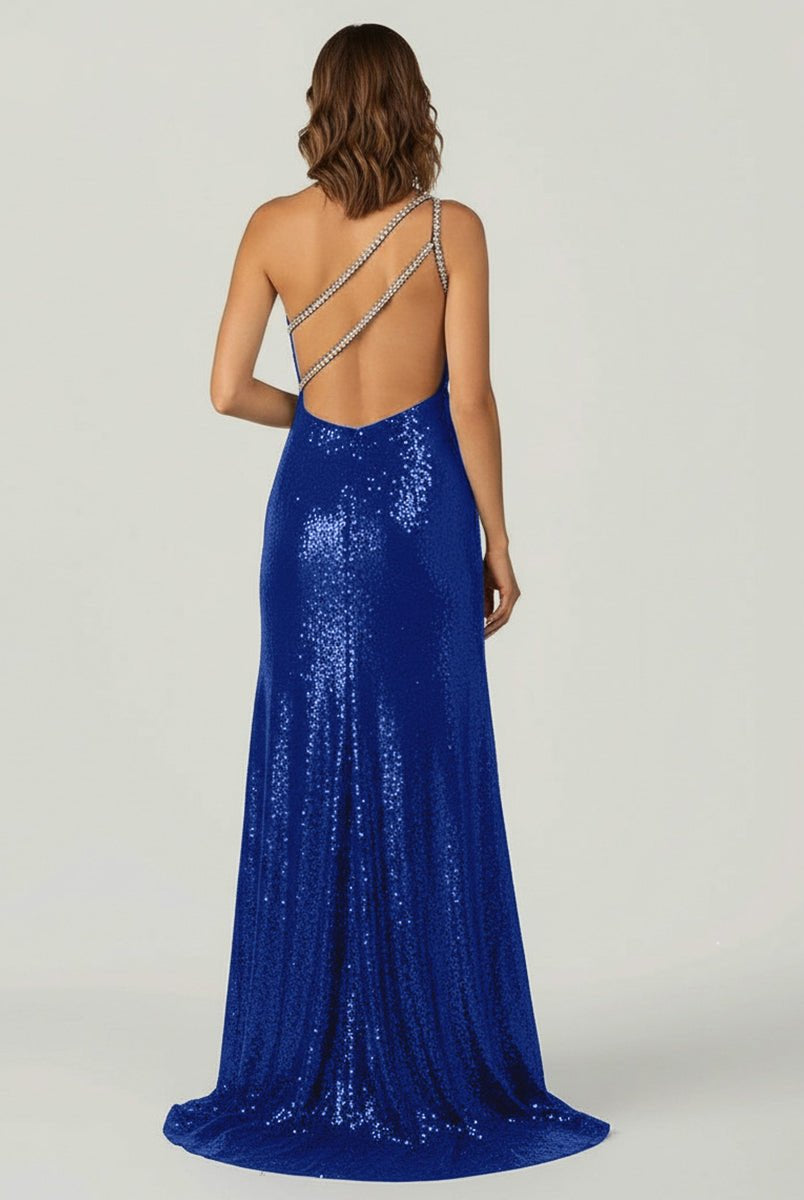 Tove | Orange One Shoulder Sequins Mermaid Prom Dresses with Slit - KissProm