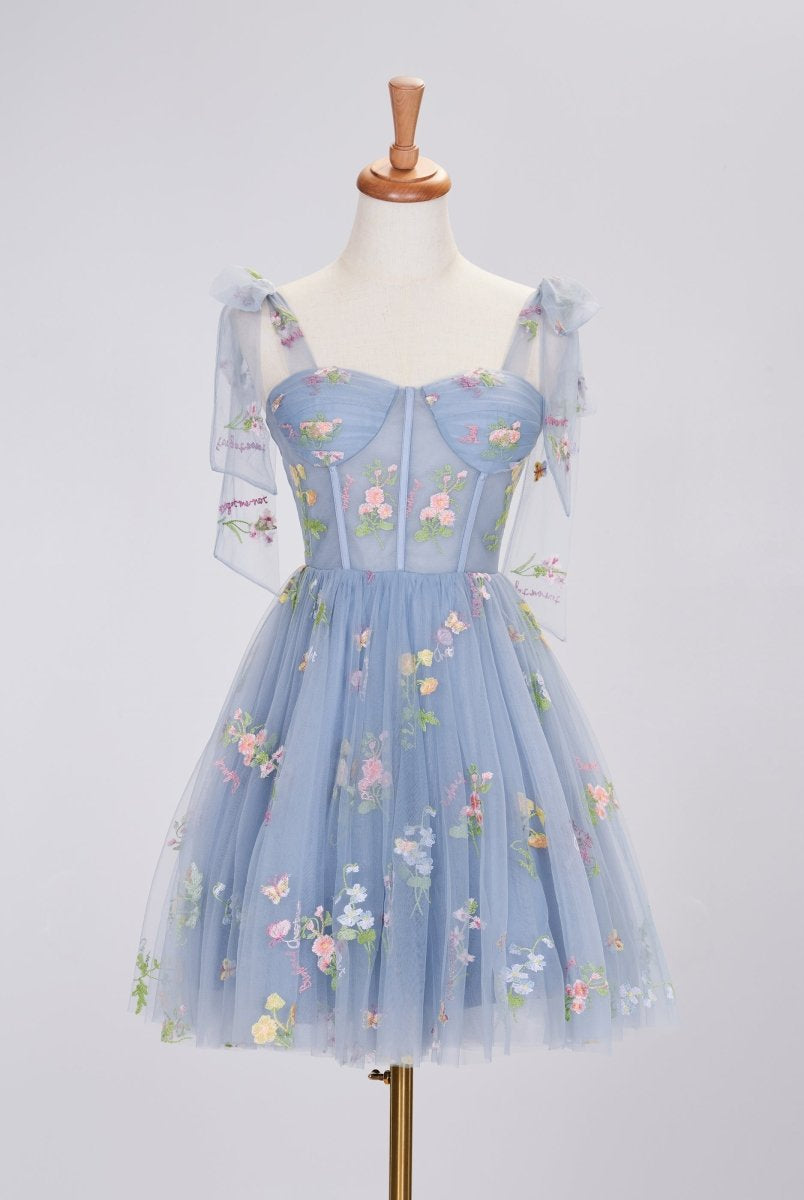 Caila | Trendy A Line Spaghetti Straps Short Homecoming Dress with Embroidery