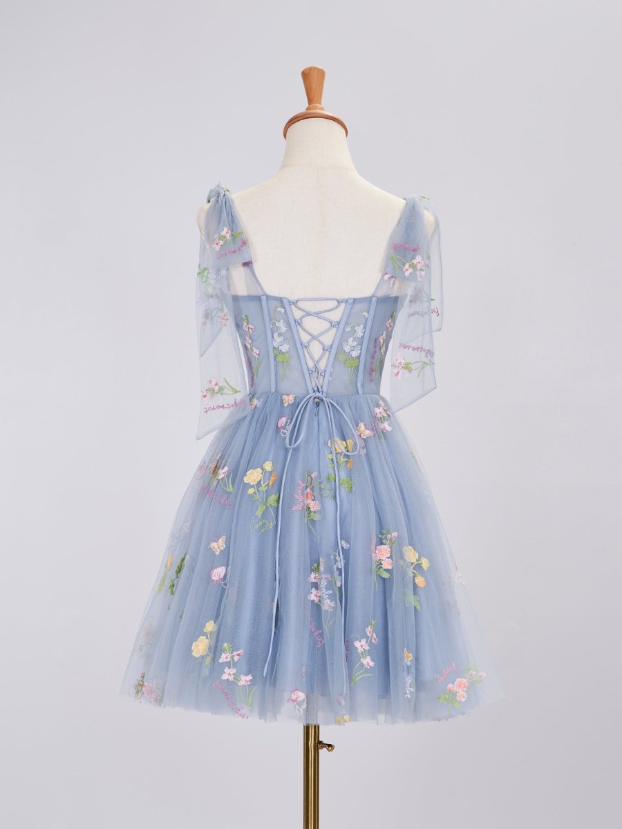 Caila | Trendy A Line Spaghetti Straps Short Homecoming Dress with Embroidery