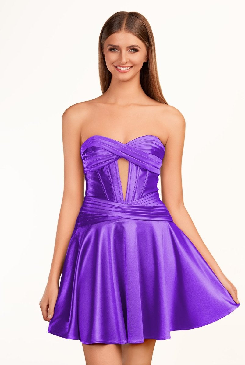 Tricia | A-line Strapless Fuchsia Pleated Homecoming Dress with Keyhole