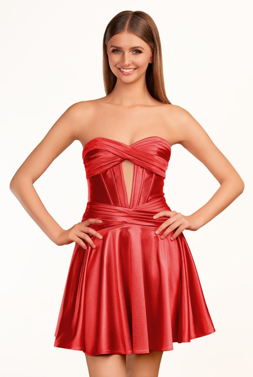 Tricia | A-line Strapless Fuchsia Pleated Homecoming Dress with Keyhole