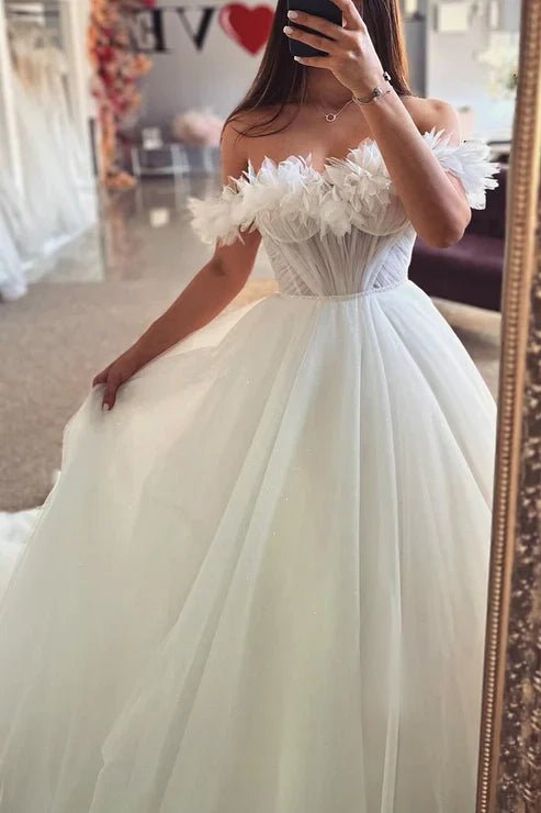 Tulle A-Line Empire Glitter With Detachable Bolero Wedding Dress