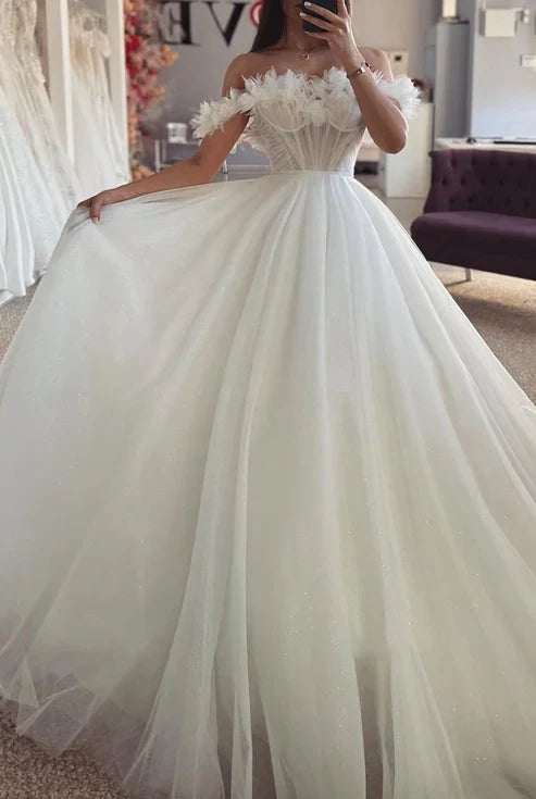 Tulle A-Line Empire Glitter With Detachable Bolero Wedding Dress