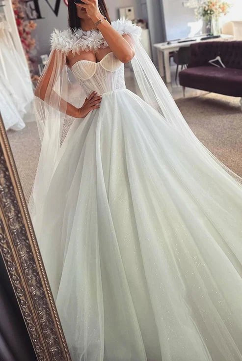 Tulle A-Line Empire Glitter With Detachable Bolero Wedding Dress