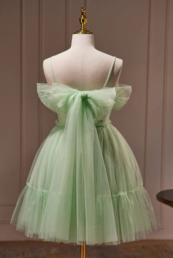Rosa | Spaghetti Straps Tulle Lace Appliques Short Prom Dresses With Bow