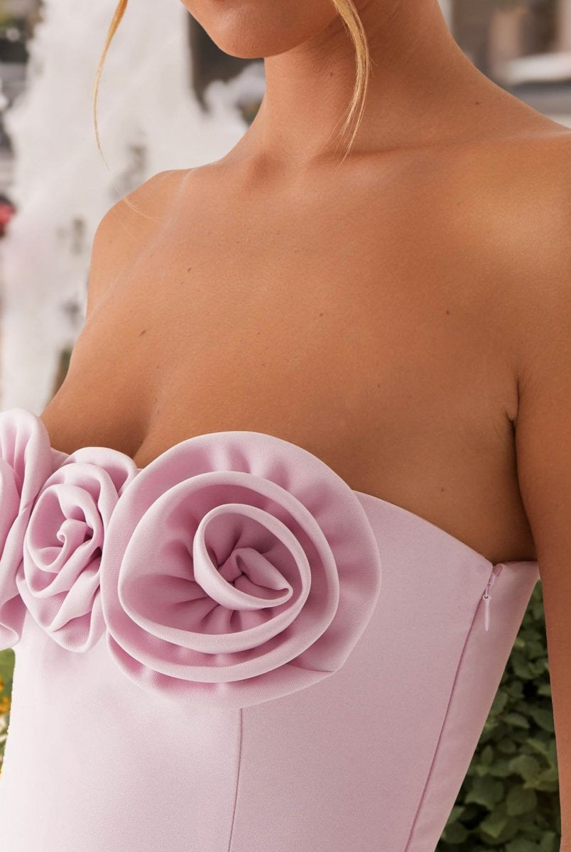 Ulirae | Pink - Strapless Satin Sheath Short Homecoming Dresses With Flowers