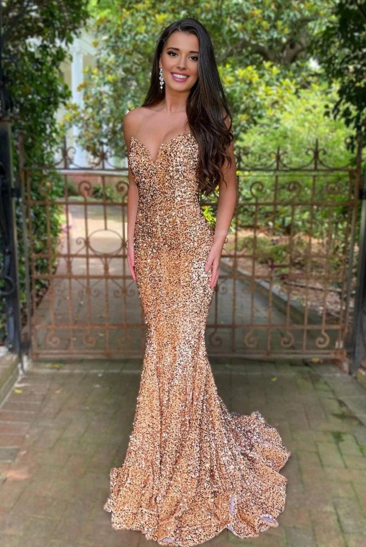 Ulissa| Red Mermaid Sweetheart Neck Sequins Long Prom Dresses - KissProm