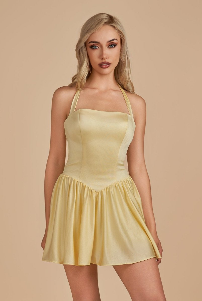 Undine | Yellow - Halter A Line Satin Short Homecoming Dress