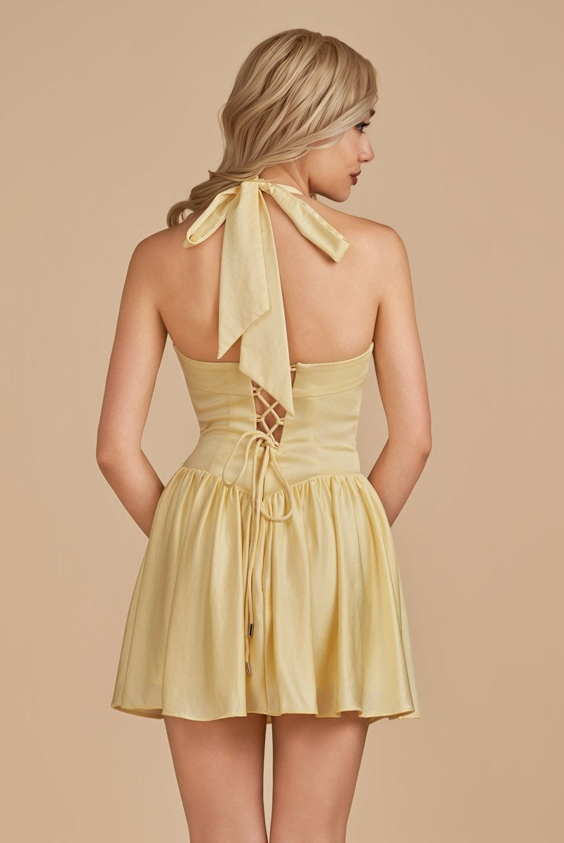 Undine | Yellow - Halter A Line Satin Short Homecoming Dress