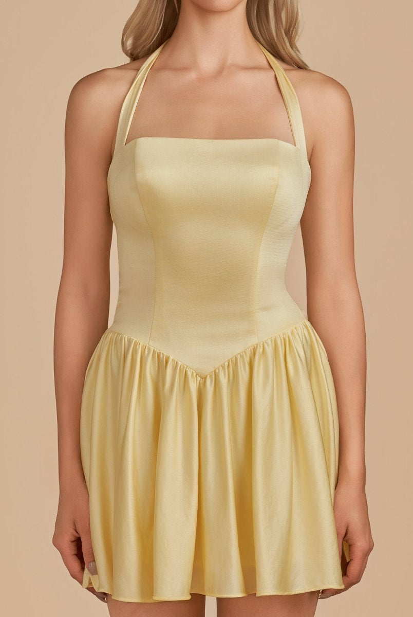 Undine | Yellow - Halter A Line Satin Short Homecoming Dress