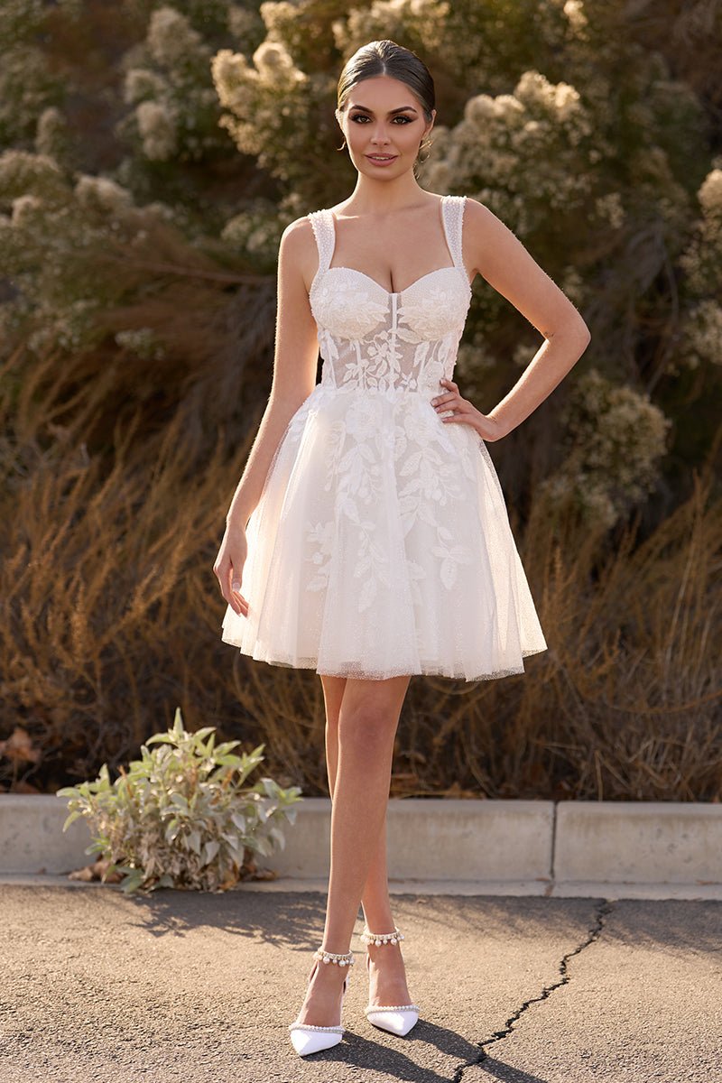 Unqiue A-Line Sweetheart Sequin Short Wedding Dress with Appliques