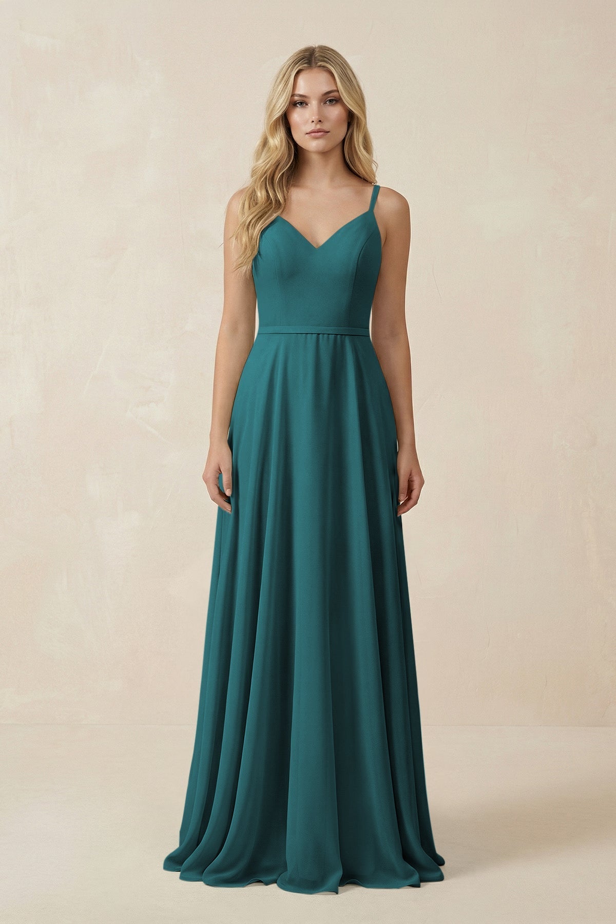 KissProm V-Neck A-Line Chiffon Bridesmaid Dress with Crisscross Back in Pine, Pine / 10
