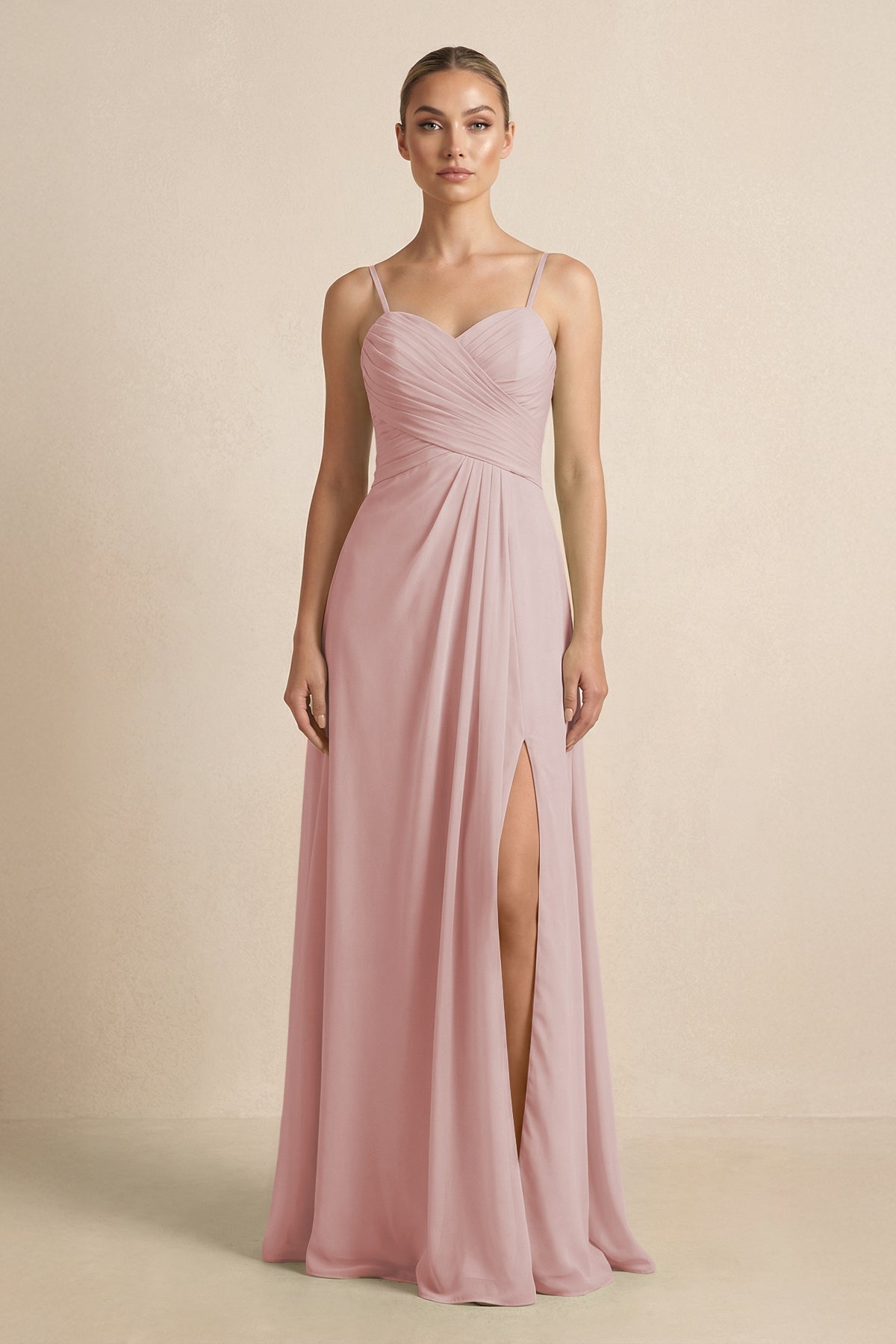 dusty rose cocktail dress KissProm V-Neck A-Line Chiffon Pleated Bridesmaid in Rose, Dusty / 18 Silver Lace Corset Gown, while the flared skirt Look10_PF23 Beden:42