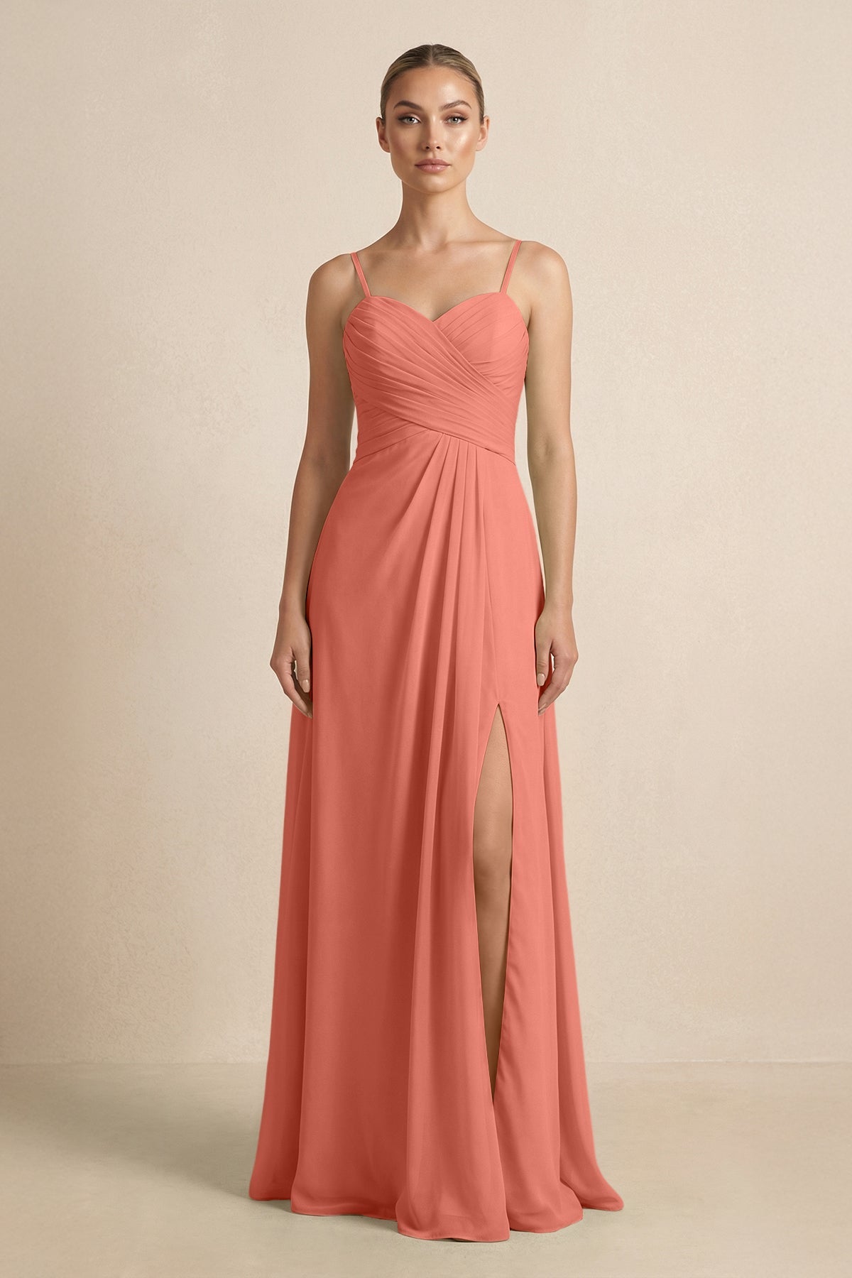 KissProm V-Neck A-Line Chiffon Pleated Bridesmaid Dress in Wild Rose, Wild Rose / 30