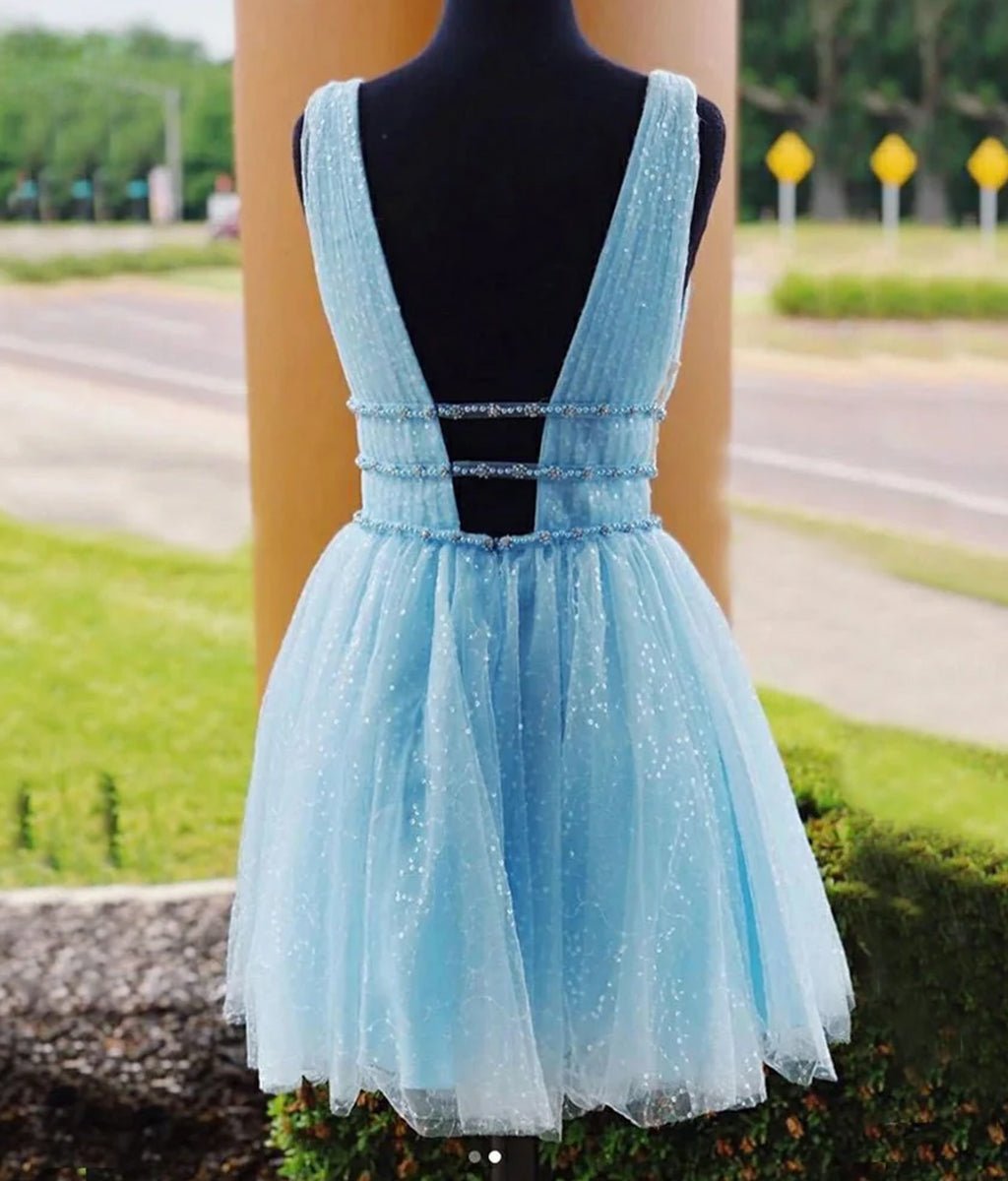 Thalia |A Line Tulle V Neck Homecoming Dress With Beading