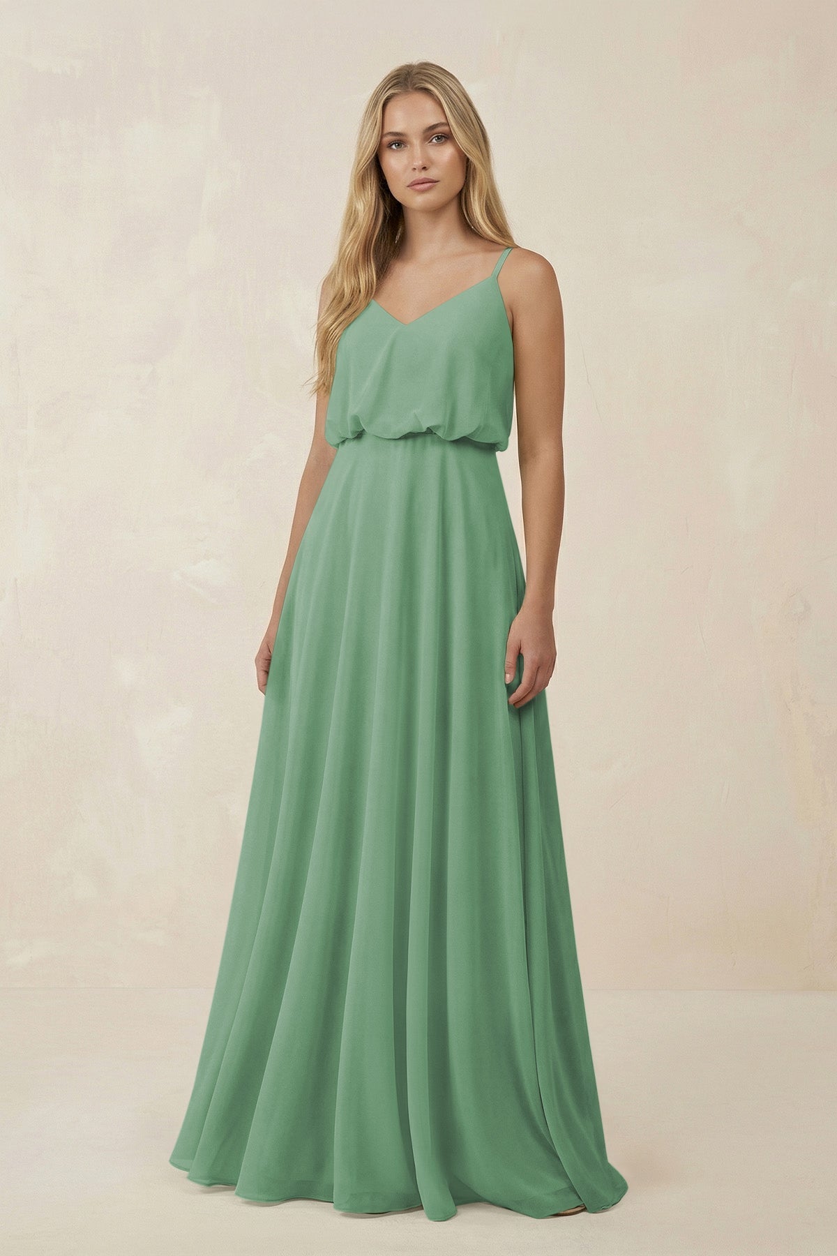 sea glass bridesmaid dresses V-Neck Blouson A-Line Chiffon Dress in Sage