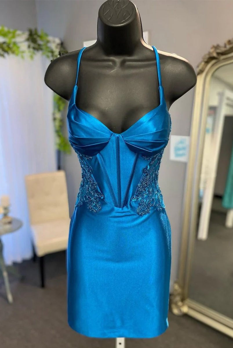 Reagan |Sheath Satin Homecoming Dress with Appliques