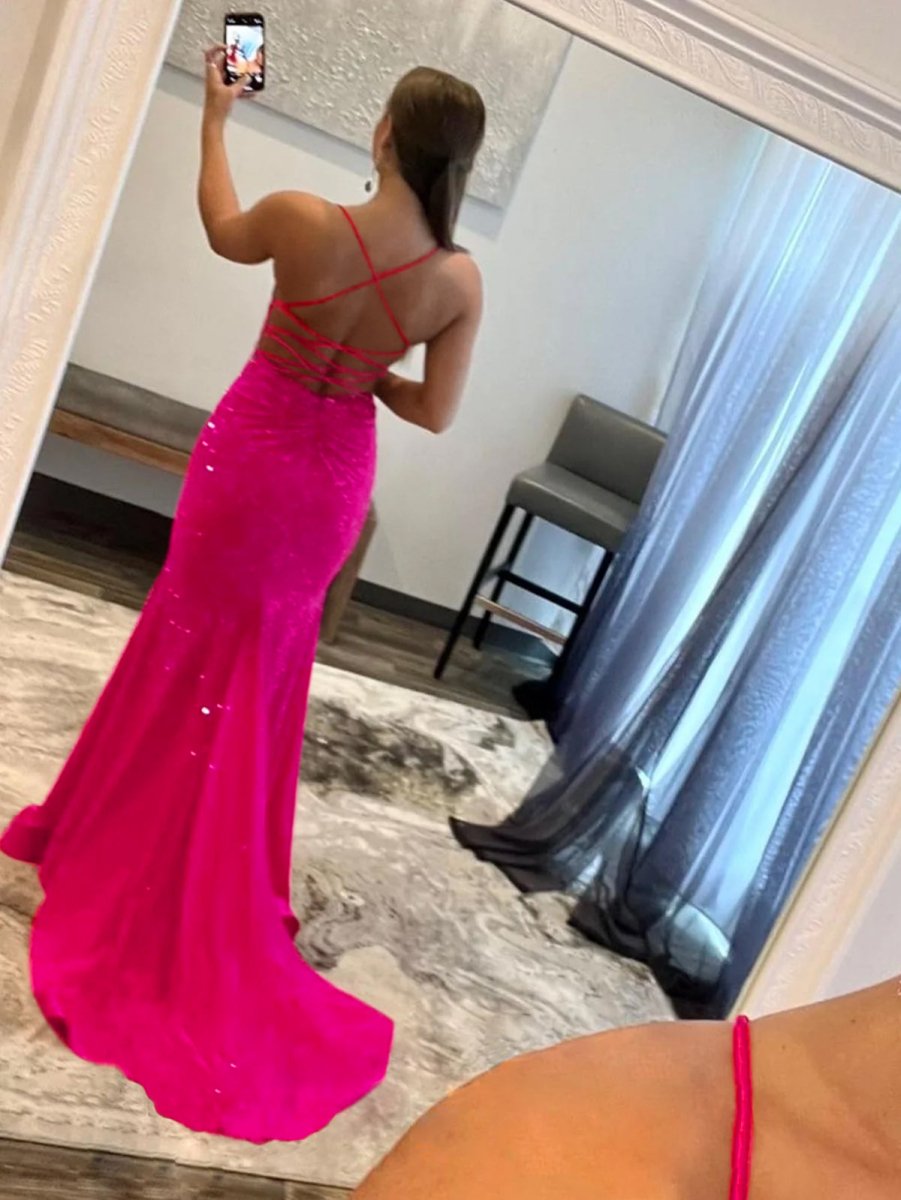 Malia |Mermaid V Neck Glitter Satin Prom Dress