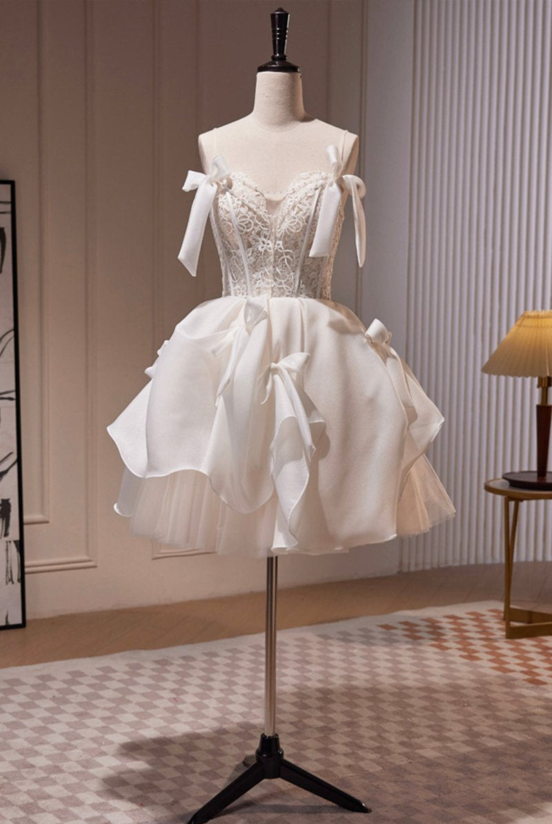 Dani | White Spaghetti Strap Lace Short Party Dress