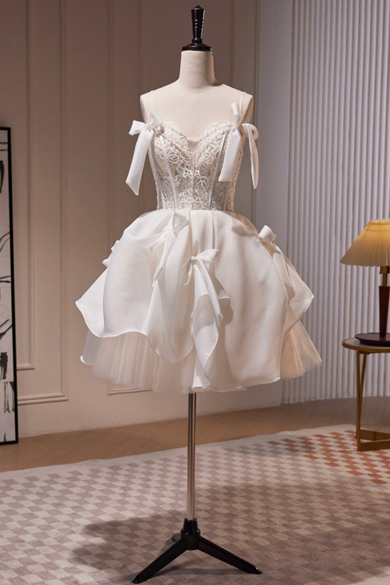 White Spaghetti Strap Lace Short Party Dress White Spaghetti Strap Lace Short Party Dress