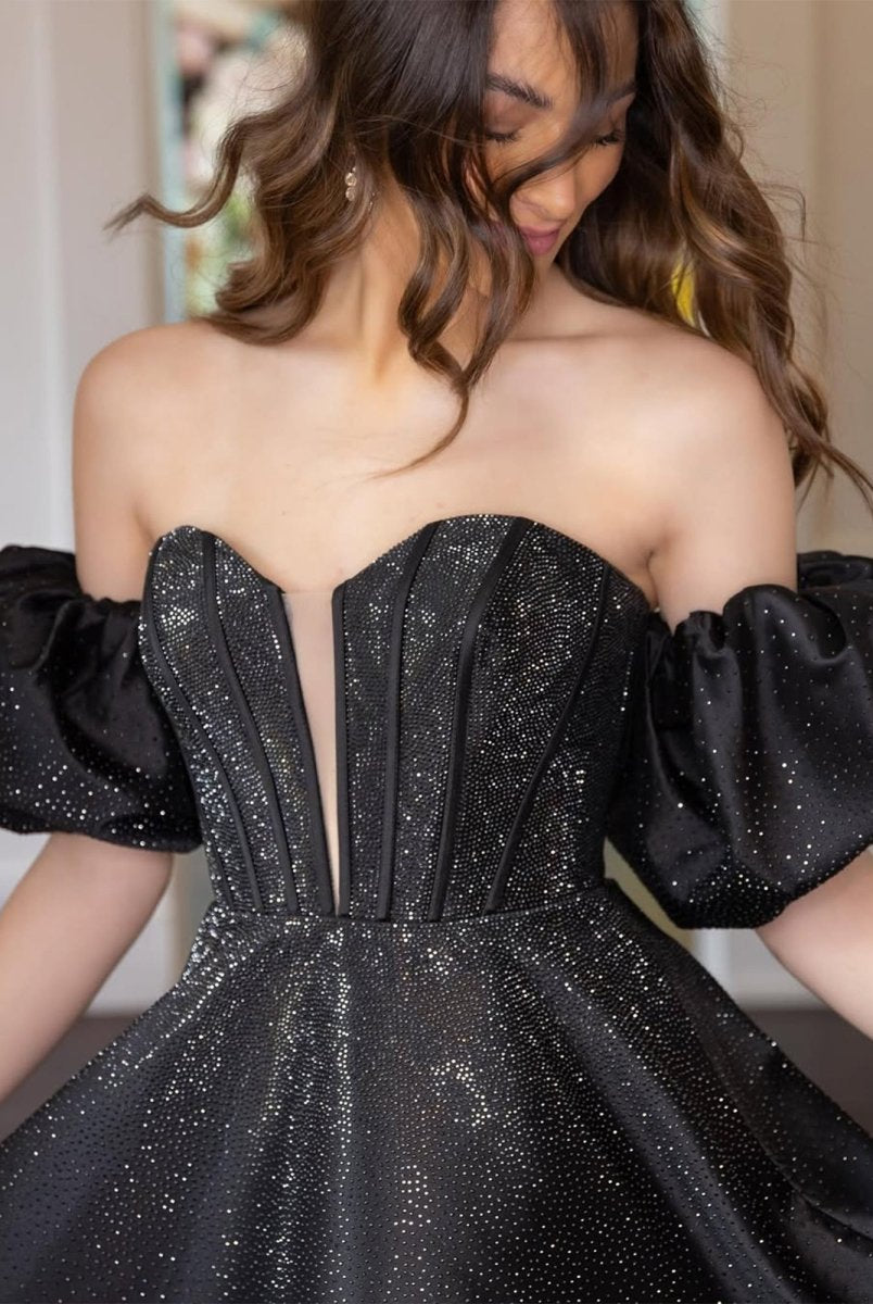 Valdaia | Black - A Line Sweetheart Blue Satin Short Homecoming Dresses with Beading