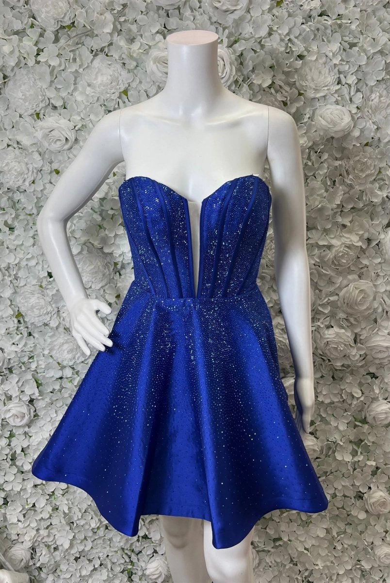 Valdaia | Royal Blue - A Line Sweetheart Blue Satin Short Homecoming Dresses with Beading