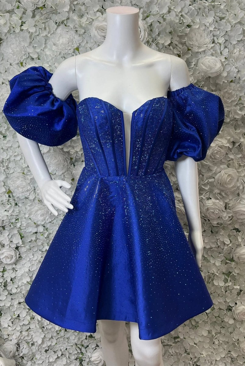 Valdaia | Royal Blue - A Line Sweetheart Blue Satin Short Homecoming Dresses with Beading