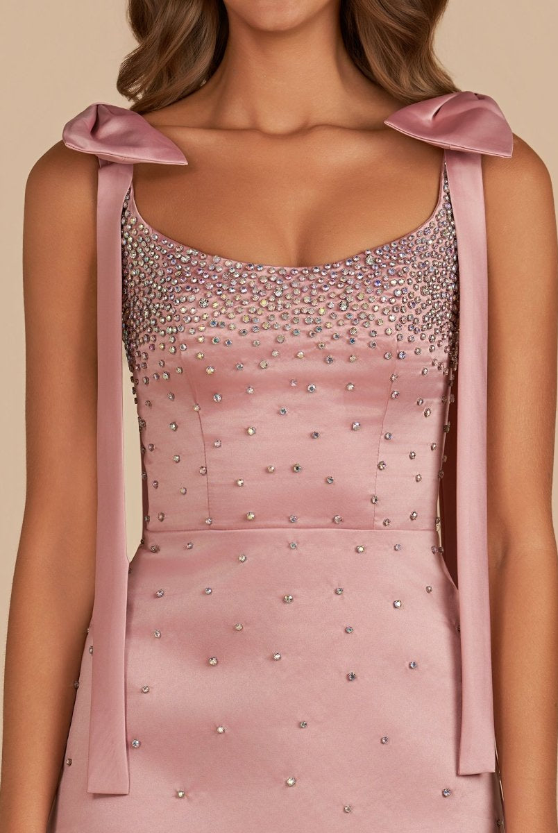 Valen | Pink Square Neck Satin Short Strapless Homecoming Dress With Bows