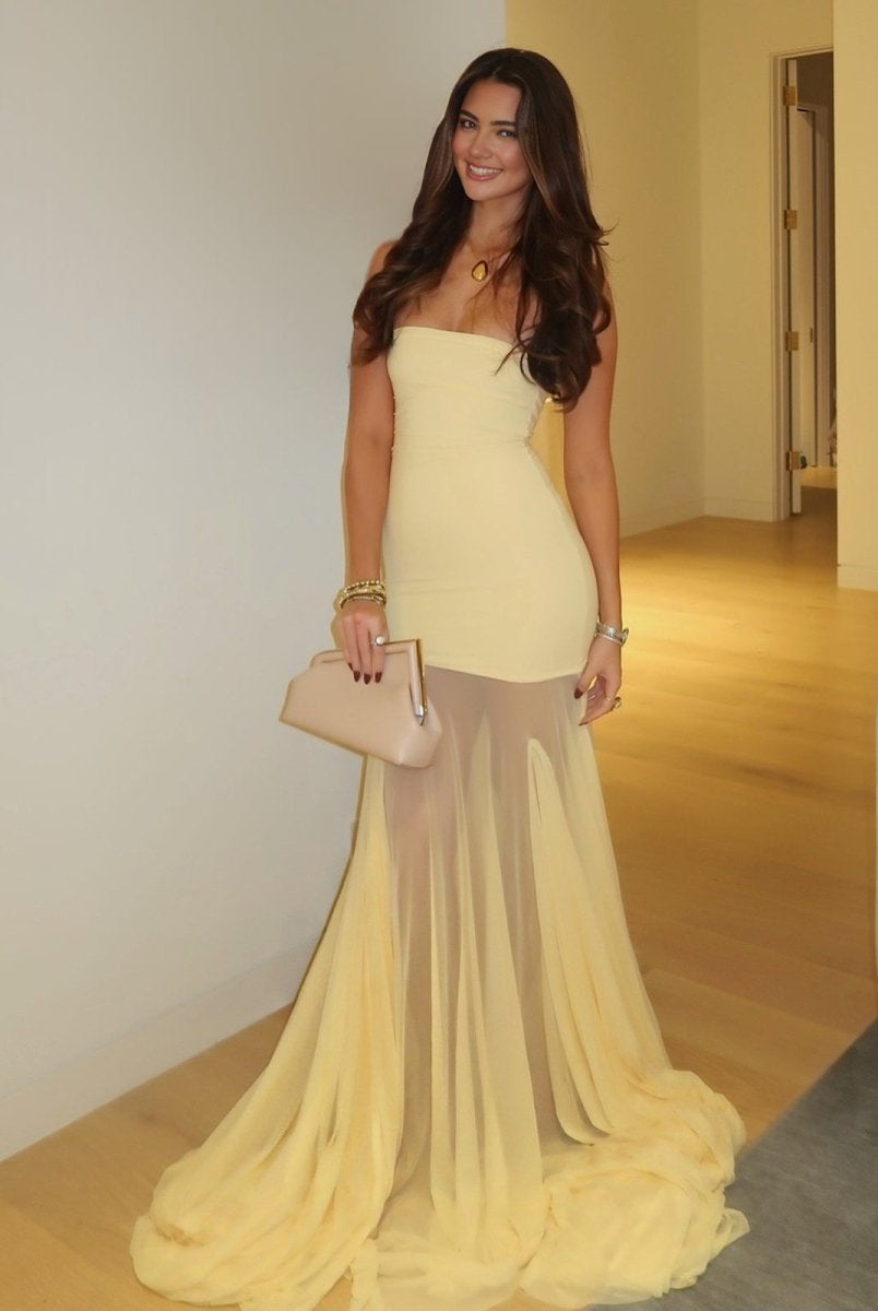 Valeska | Yellow Strapless Chiffon Mermaid Long Prom Dresses